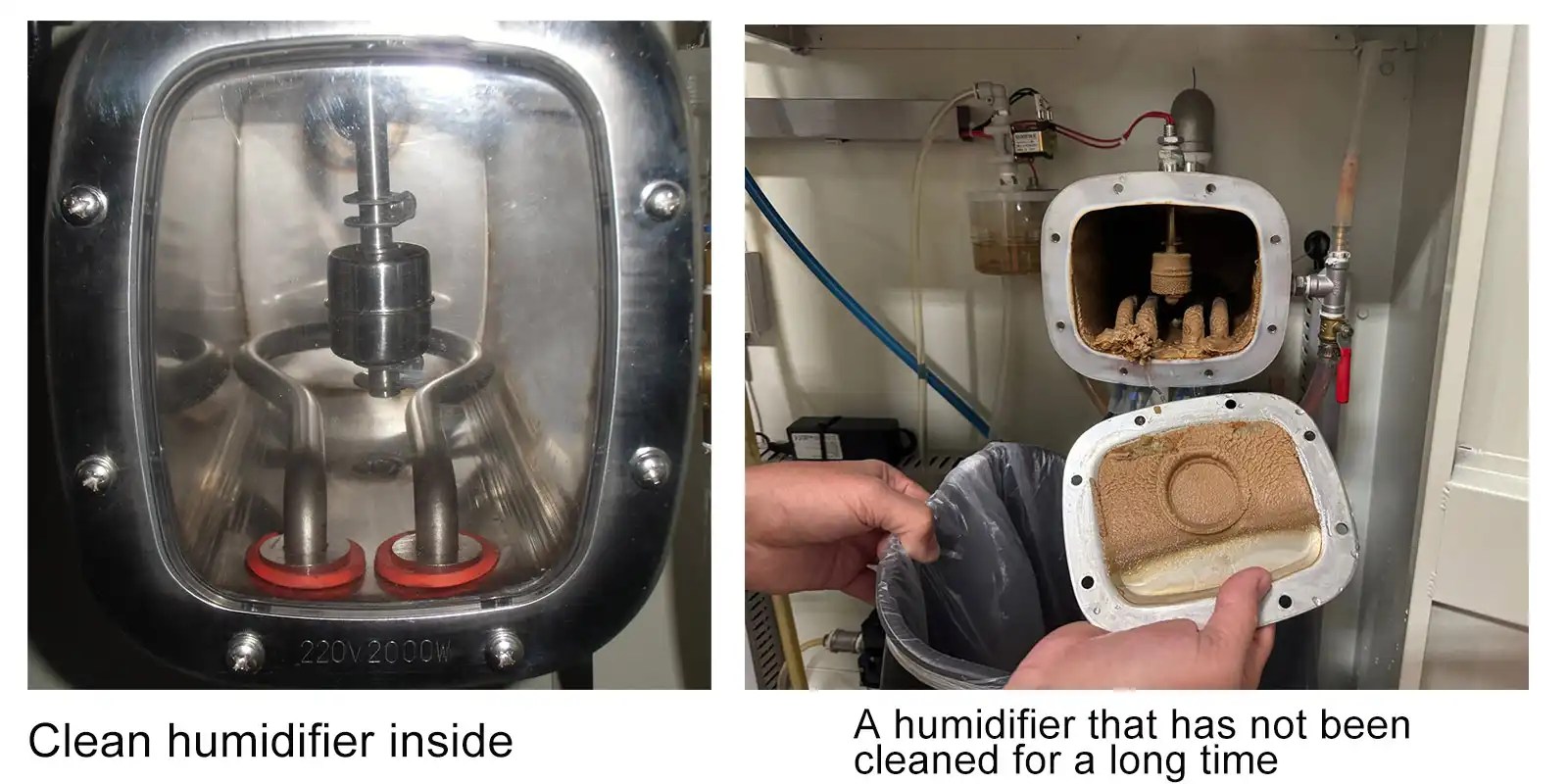Compare the humidifier before and after cleaning Compare the humidifier before and after cleaning